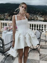 Satin A-Line Short White Party Dress with Built-In Bra
